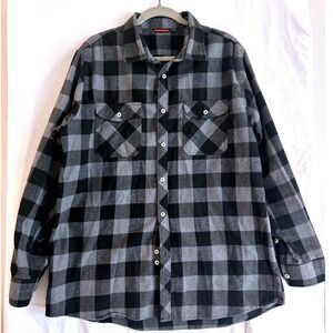 Design in Italy Mens XL Buffalo Plaid Flannel Shirt Black Grey Long Sleeve